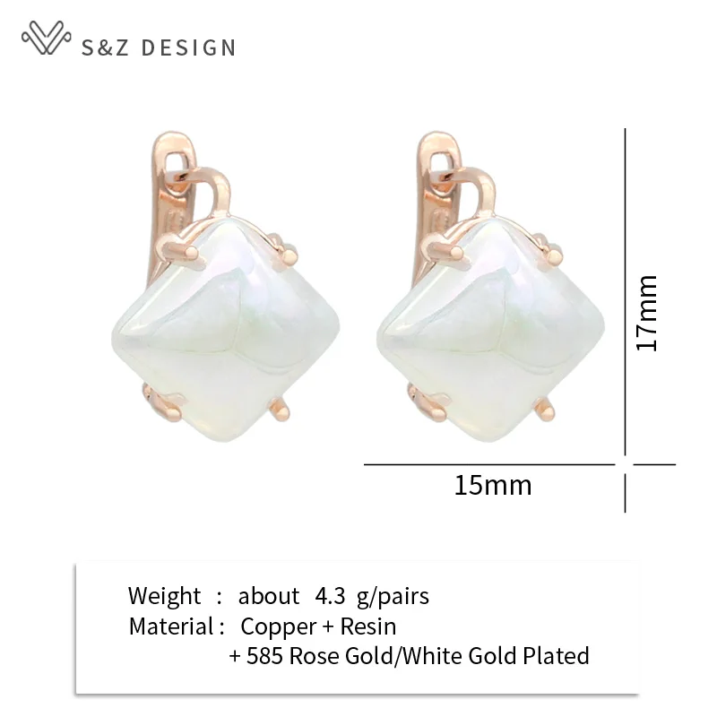 S&Z DESIGN New Fashion Rose Gold Color Square Dangle Earrings For Women Girl Wedding Elegant Jewelry