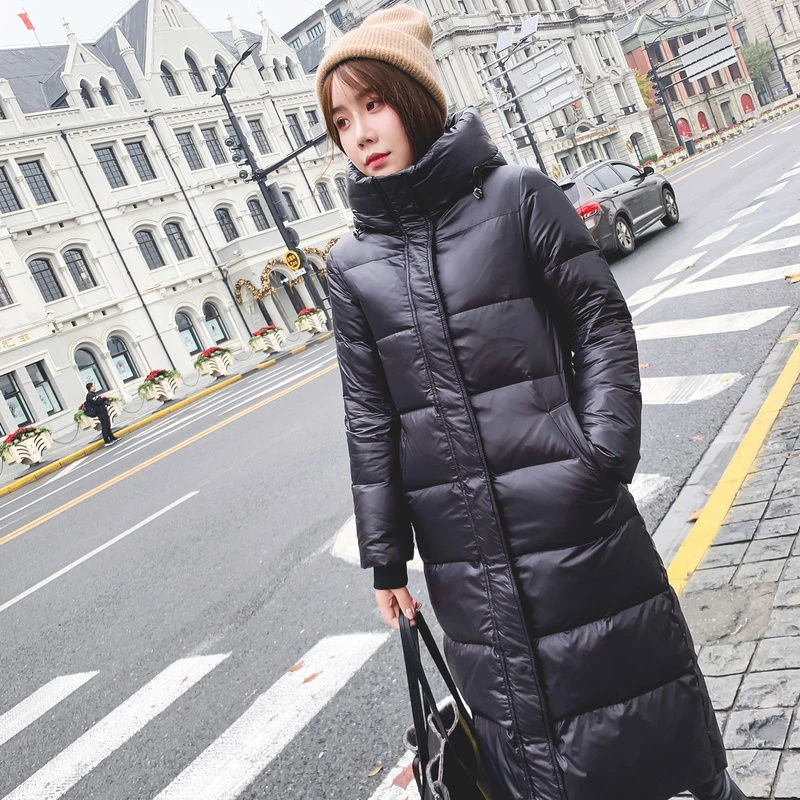

Winter Warm Duck Down Jacket Parka White Duck Down Long Coat Thick Hooded Slim Warm Woman Black Down Jacket Top Quality D310