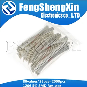 

80values X25pcs=2000pcs 1206 SMD Resistor Kit Assorted Kit 1ohm-1M ohm 5% Sample Kit 1R 1K 100K 200K 4.7K 68R 680K 750K 910K