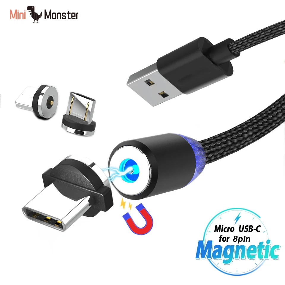 Магнитный кабель Micro Usb type-C, 2 метра, зарядный кабель для телефона, кабель Usb для samsung Galaxy S10 S9+ Note8, Магнитный зарядный провод LG