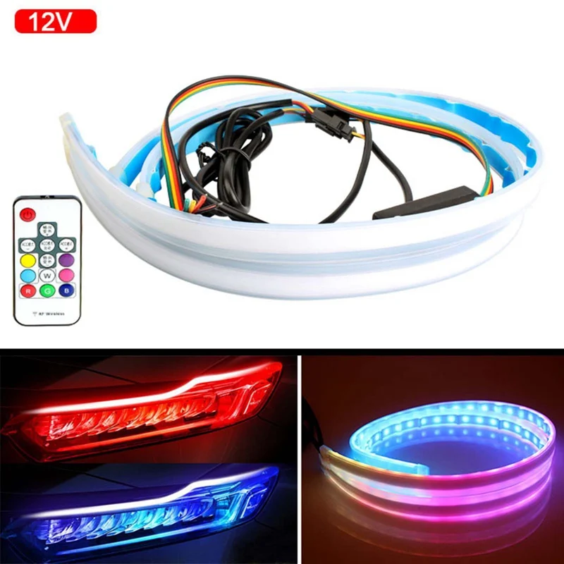 

2Pcs Car Flowing RGB Daytime Running Light Waterproof DRL Multicolor LED Light Strip Turn Signal Lights For Headlight WJ