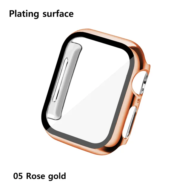Glass+Cases For Apple Watch Series SE 654321 44mm 40mm Smart iWatch 42mm 38mm 360 Full Bumper Screen Protector+Cover Accessories Plating rose gold