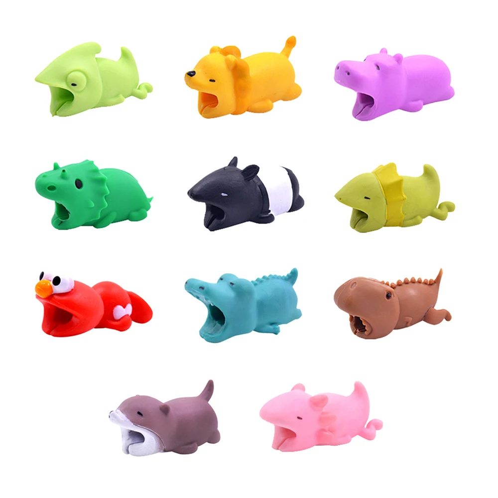 CHIPAL Симпатичные укусы животных кабель протектор для iPhone Дата-кабель USB Winder Chompers мультфильм кукла модель укуса Органайзер держатель для телефона
