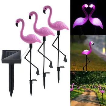 

1pc 1 drag 3 LED Solar Lawn Light Garden Lighting Outdoor Waterproof Ground Spotlight Flamingo Pattern White Light