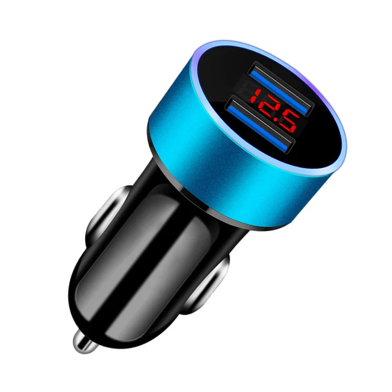 Автомобильное зарядное устройство FONKEN Usb, 2 порта, автомобильное зарядное устройство для мобильного телефона, светодиодный дисплей, Автоматическая быстрая зарядка, универсальный адаптер Micro type C Usb - Тип штекера: blue car charger