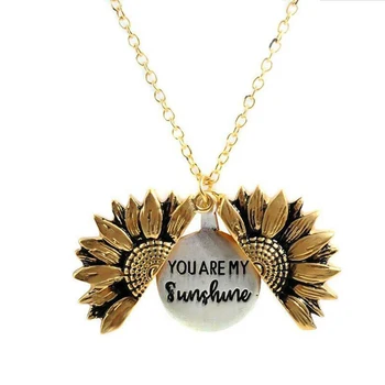 

SUMENG New Fashion Gold Necklace Custom You are my sunshine Open Locket Sunflower Pendant Necklace For Women Free Dropshipp