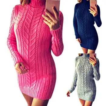 

Women Sweater Winter Basic Long Sweater Turtleneck Long Sleeve Solid Wild elastic force Knitted Large size Sweater