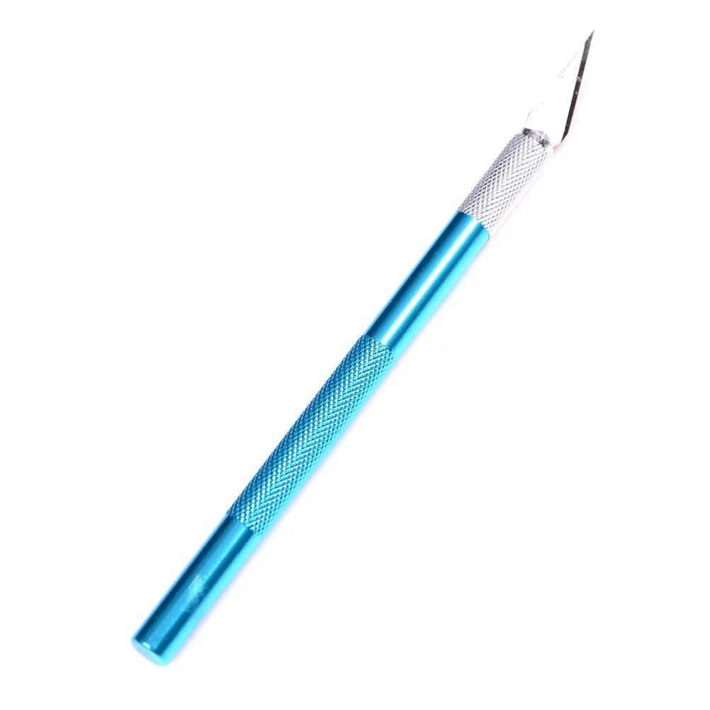Универсальный нож с металлической ручкой, лезвие для скальпеля, нож для резки древесины, бумаги, ручка для рукоделия, гравировки, принадлежности для резки, канцелярские принадлежности DIY - Цвет: Синий