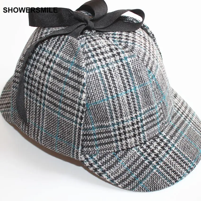 Houndstooth F6 SHOWERSMILE бренд, Шерлок Холмс, шапка с ушками, шерстяная бейсбольная кепка, Хаундстут, олень, Клетчатая Кепка унисекс для мужчин и женщин - Цвет: Houndstooth F6
