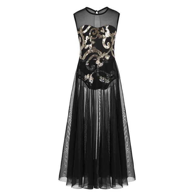 Kids Glittery Ballet Tutu Dress Gymnastics Leotard Dance Girls Floral Sequins Leotard contemporary Dress Lyrical Dance costumes Black A