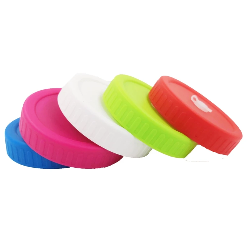 

5Pcs Assorted Color Mason Pot Lids Cover Drinking Bottle Lid Beverage Cover with Straw Hole 86Mm Diameter Canning Replacement Li