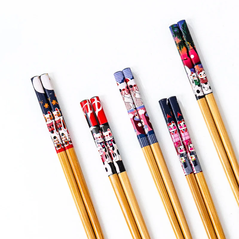 5 Pairs Reusable Handmade Bamboo Chopsticks Japanese Style Natural Wood Sushi Chopsticks Food