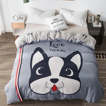

Home Textile Gray Bulldog Duvet Cover with Zipper 100% Cotton Fabric Quilt or Comforter or Blanket Case Kids Cartoon Bed Linens