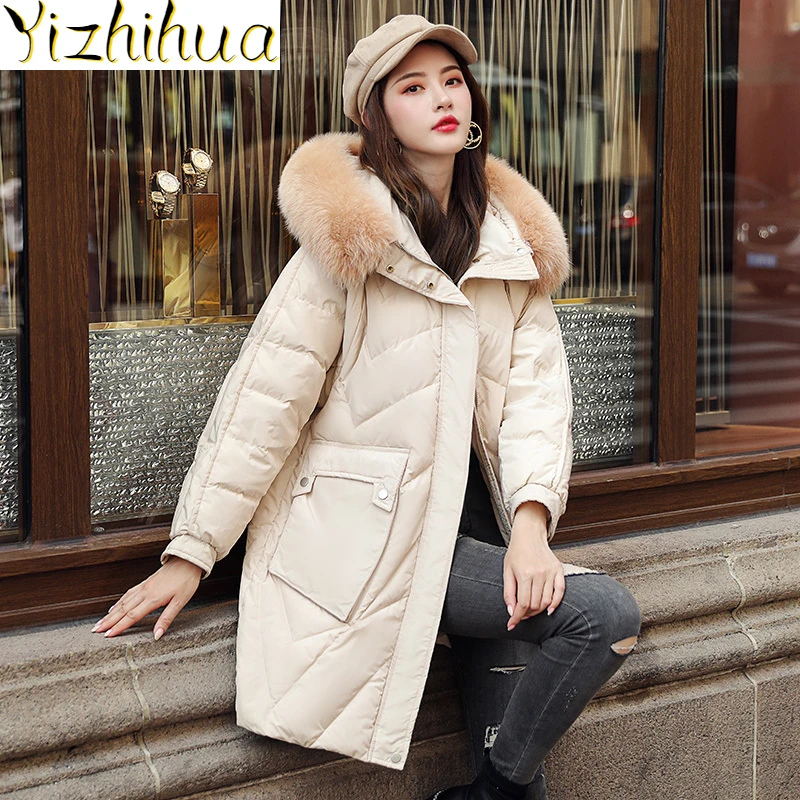 Chaqueta de con cuello de zorro Real para abrigos de alta calidad, Parkas de invierno con Bolsillo para mujer, Ropa Zjt198| Abrigos de plumón| - AliExpress