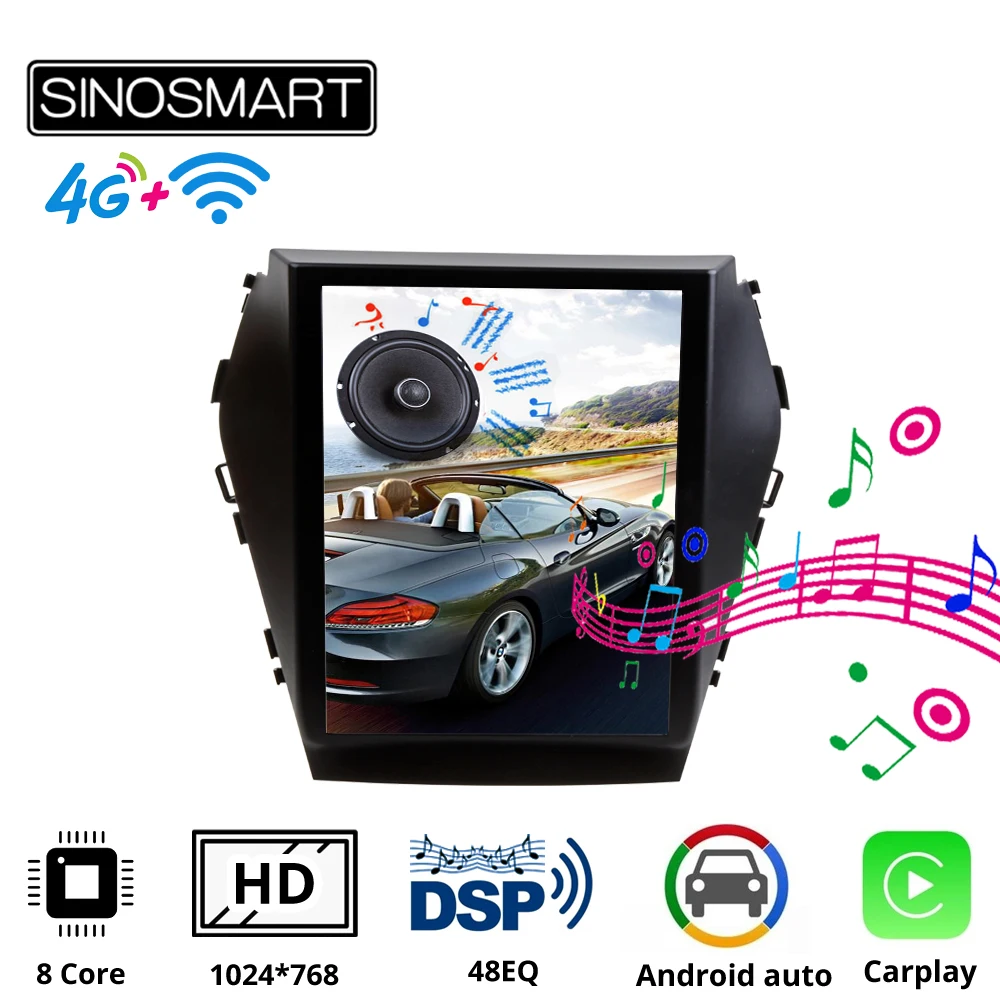 

Sinosmart Car GPS Navigation Player for Hyundai IX45 Santa Fe 2012-17 Support Car With Factory OEM NAVI/Amplifier Tesla style