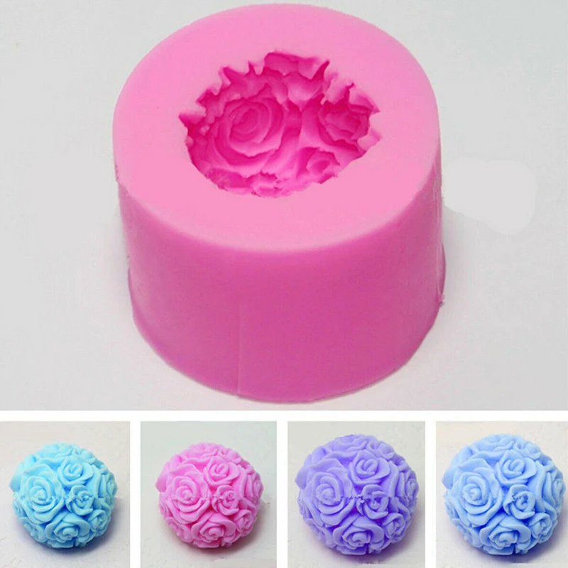 

DIY Tool 3D Rose Flowers Ball Silicone Soap Mold Candle Molds Mould For Candy Craft