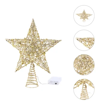 

1PC Iron Star Tree Topper Glitter Star Christmas Holiday Tree Topper 5 Point Star Festival Treetop Decor for Home Party (With Li