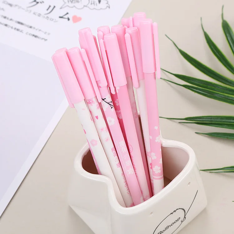 

24 pcs Cartoon student cute petals exam gel pen text creative stationery pink girl series kawaii stationary canetas criativas