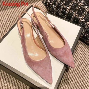 

Krazing Pot fashion soft sheep suede slingback shoes buckle straps pointed toe med heels simple style dating women pumps L5f1