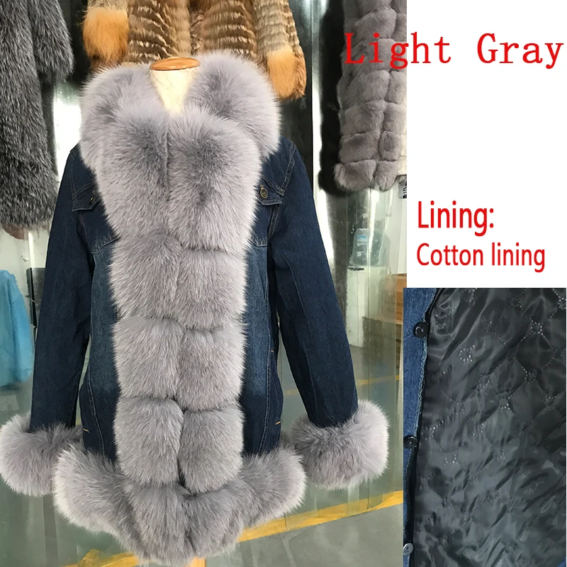 Light Gray Tatyana Furclub джинсовая парка, пальто из натурального меха, зимняя куртка для женщин, пальто из натурального меха лисы, Толстая теплая меховая парка, куртка из натурального меха - Цвет: Light Gray