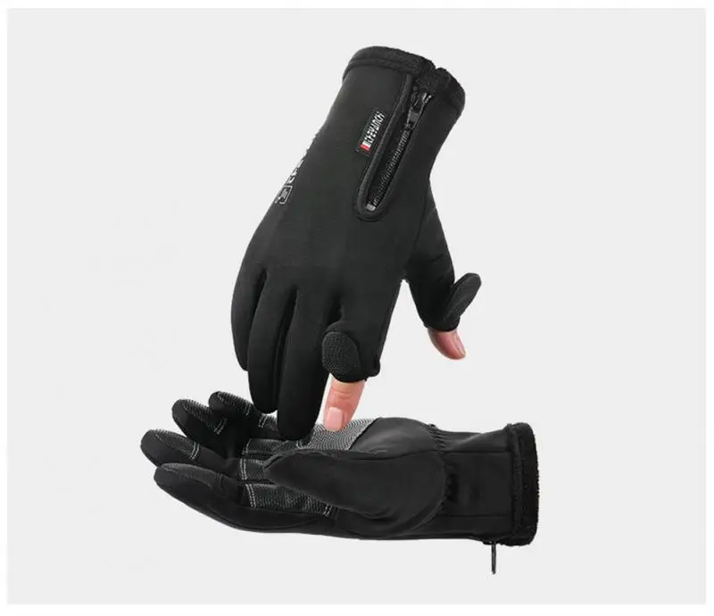 2022 1Pair Outdoor Winter Fishing Gloves Exposed Two-finger Non-Slip Screen Waterproof Non-slip Wrist Elastic Warm Fishing Glove