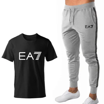 

2020 Men sets Summer t shirts + pants two pieces sets casual tracksuit letter print suits sportwear fitness Jogging pants