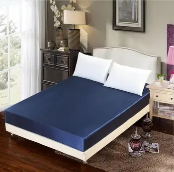 

Satin Silk/cotton Fitted Sheet Pillowcase Elastic Band Mattress Cover Queen King size Solid color Bedspread Bed Sheets