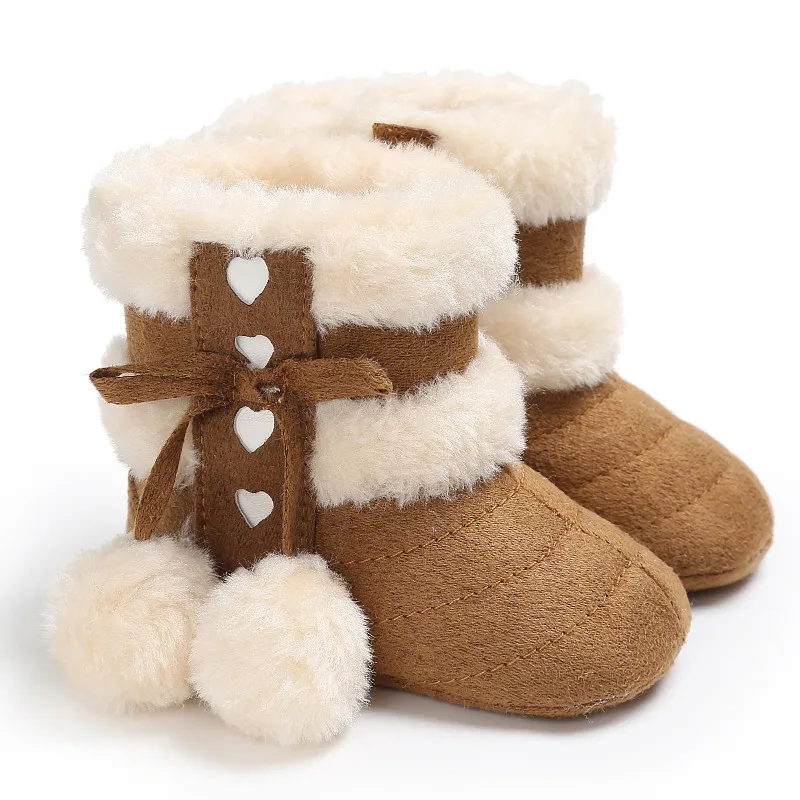 CANIS малыша обувь для малышей, обувь для девочек мягкие кроватки подошва; обувь для новорожденных Детские Зимние теплые хлопковые сапоги повседневная, хлопковая ткань - Цвет: Коричневый