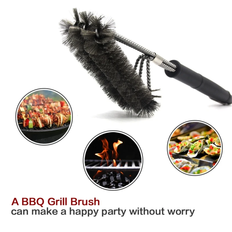 BBQ Cleaning Brush Barbecue Cleaner Tools Stainless Racks kitchen Grill Accessories Stains Grease Triangle Steel Wire Bristles