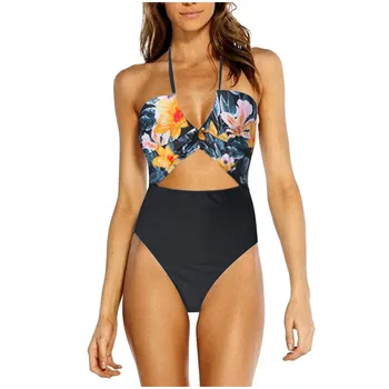 

High Fashion Ladies Women's Bra Set Summer Sexy Thin Slim Flower Printed Solid Bandage Outdoor Beachwear Hot Sexy New Style 2020
