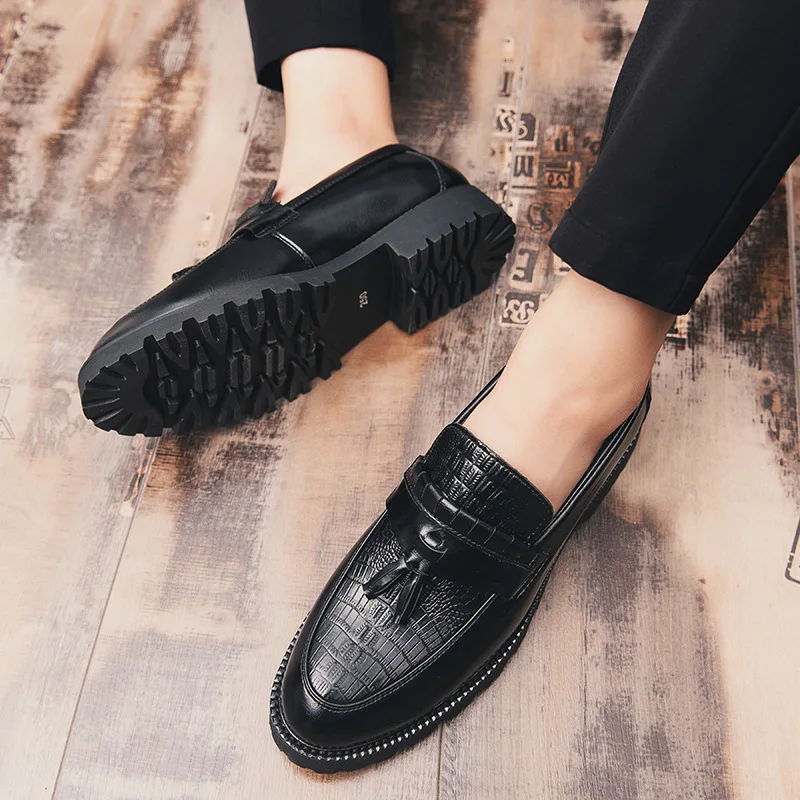 Merkmak Autumn Men Shoes Fashion Tassel Dress Shoes Crocodile Pattern Business Office Footwear Big Size Party Wedding Footwear
