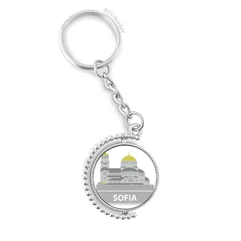 

Sofia Bulgaria Grey Landmark Pattern Rotatable Key Chain Ring Keyholder