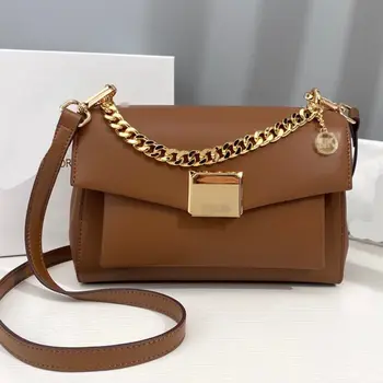 

Genuine leather bag 2020 new fashion versatile retro one shoulder crossbar chain fashion flip large capacity small square bag