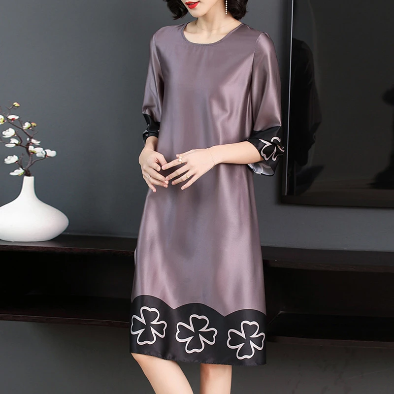 

2019 Spring New European Plus Size Female Dresses Fashion Print Silk Summer Women Dress Loose Vintage Half Sleeve A-Line Dresses