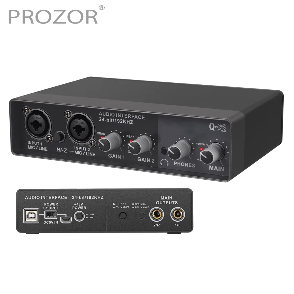 RCA Output bass 24 Bit/192 Khz Computers and Other Equipment Recording guitar PROZOR 2x2 USB Audio Interface Mic Preamplifier with RCA Input Support Mic 