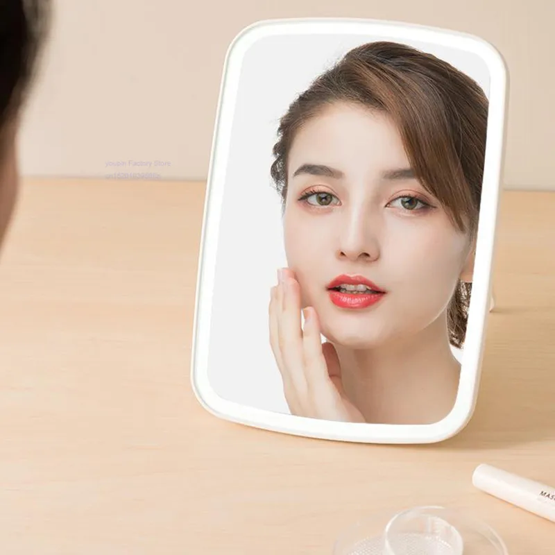 Beste Originele xiaomi Mijia Intelligente Draagbare Make Up Spiegel Desktop Led Licht Opklapbaar Licht Spiegel Draagbare Slaapzaal Desktop