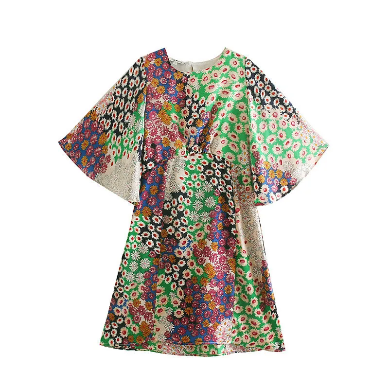

2019 Europe And America Summer New Style Color Printing Joint Flounced Slim Fit Back Hollow out Dress Women's