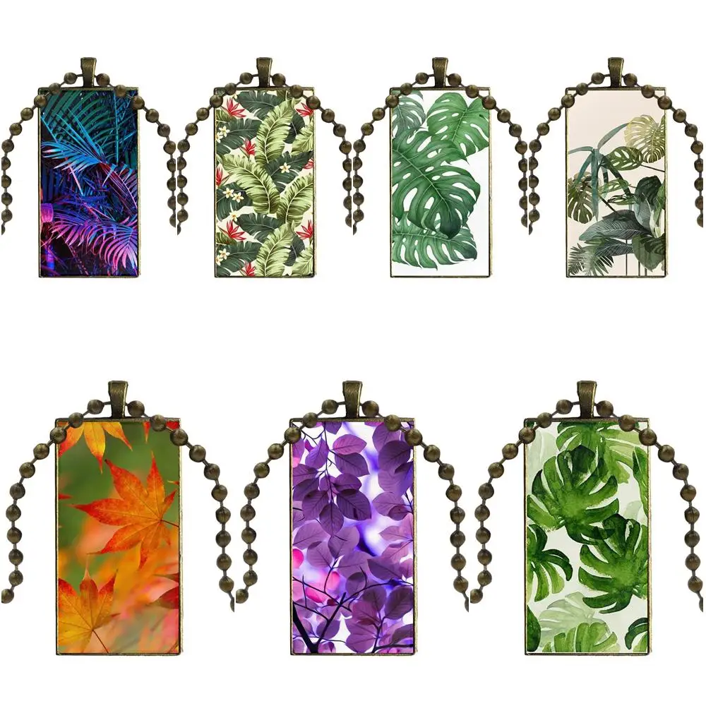 For Girls Handmade Gift Necklace Fashion Long Chain With Rectangle Jewelry Tropical Leaf Wallpaper Edge | Украшения и аксессуары