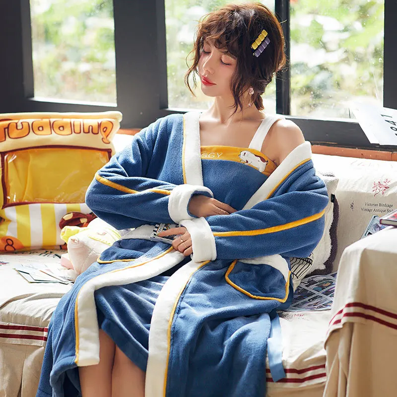 

Korean-style Autumn & Winter Women's Warm Women's Robes Cationic Thick-Sweet GIRL'S Bathrobe Home