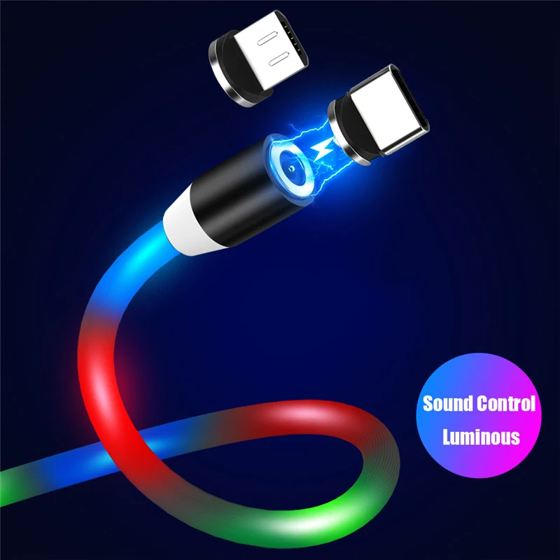 Светящийся Магнитный светодиодный USB C Micro USB кабель для samsung S10 S9 type-c Зарядка 1 м магнит Зарядное устройство usb type C Кабели шнур