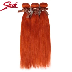 Sleek Straight Human Hair Bundles 30 Inch Blonde Orange Remy Peruvian Hair Extensions Red Colored 3 Bundles Hair Extensions