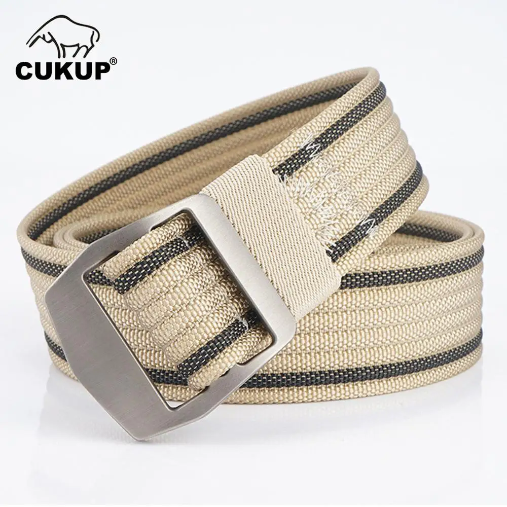 CUKUP 2022 New Design Zinc Alloy Buckles Metal Men's Quality Striped Nylon Belt Canvas Belts for Men 125cm Length CBCK162