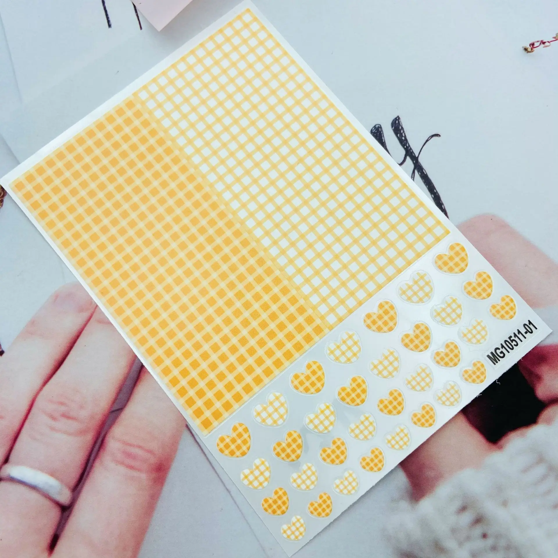 

Autumn new products diy adhesive 3D nail stickers embossed new fresh small plaid love nail decoration nail stickers