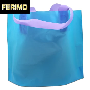 

50Pcs/Lot Blue Plastic Shopping Bag with Handle Reusable Shopping Bags for Gift Wedding Party Favor Packaging Supplies