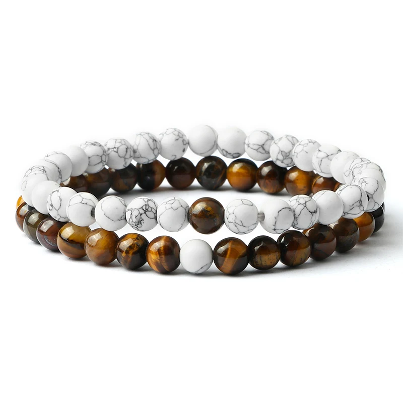 2pcs/Set Tiger Eye Black Lava Natural Stone Beaded Bracelets Couples Distance Bracelet Energy Elastic Rope Malachite Jewelry beaded bracelet,stone bead bracelet,natural stone bracelet