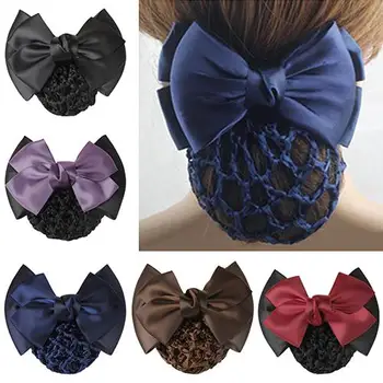 

New Fashion Women Pro Bow Barrette Hair Clip Cover Bowknot Bun Net Snood Hairnet Hair Styling Accessory Hair Accessory