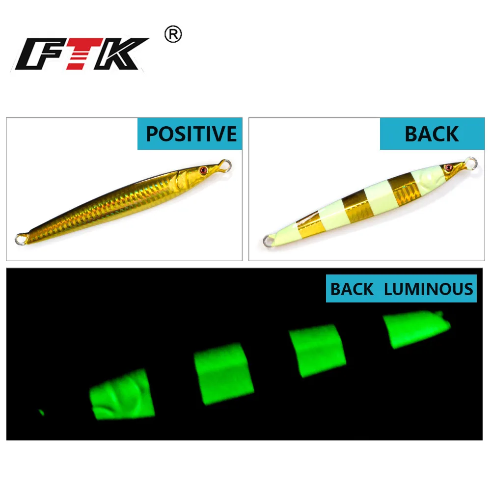 ФТК 1 шт. Лазерная приманки Светящиеся 100g 120g 150g 200g 250g 300g литого металла джиг-Шор литья крючковый лов, ведущая рыбу морского окуня, приманка для рыбалки