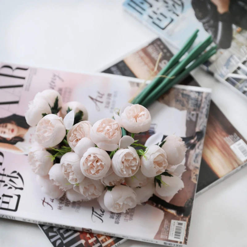 27 головок/набор небольших чайных бутонов розы свадебные декоративные цветы вазы для домашнего декора Скрапбукинг Искусственные цветы - Цвет: light pink