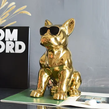 

Ceramic French Bulldog Art Sculpture Crown Dog Statue Home Decoration Accessories Crafts Orn Porcelain Animal Figurine R5237