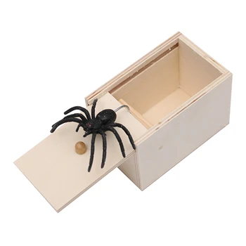 

Party Pull Toy Prank Gift Funny Kids Small Case Wood Horrible Scare Box Gag Trick Office Fake Spider